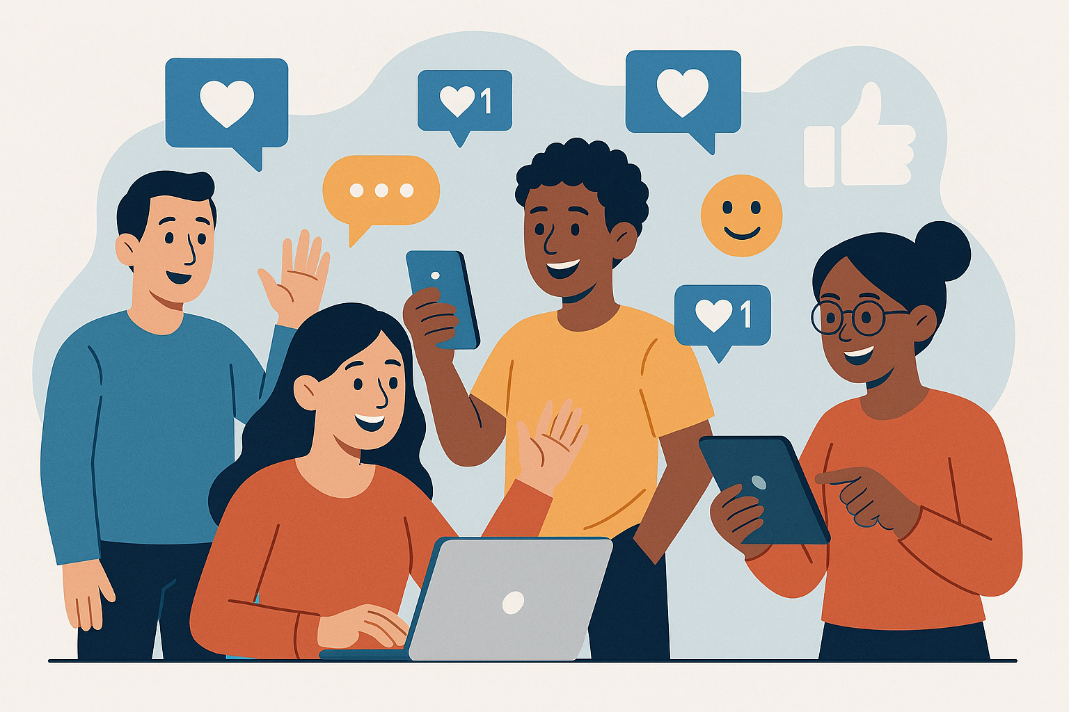 Personas interactuando positivamente en entornos digitales