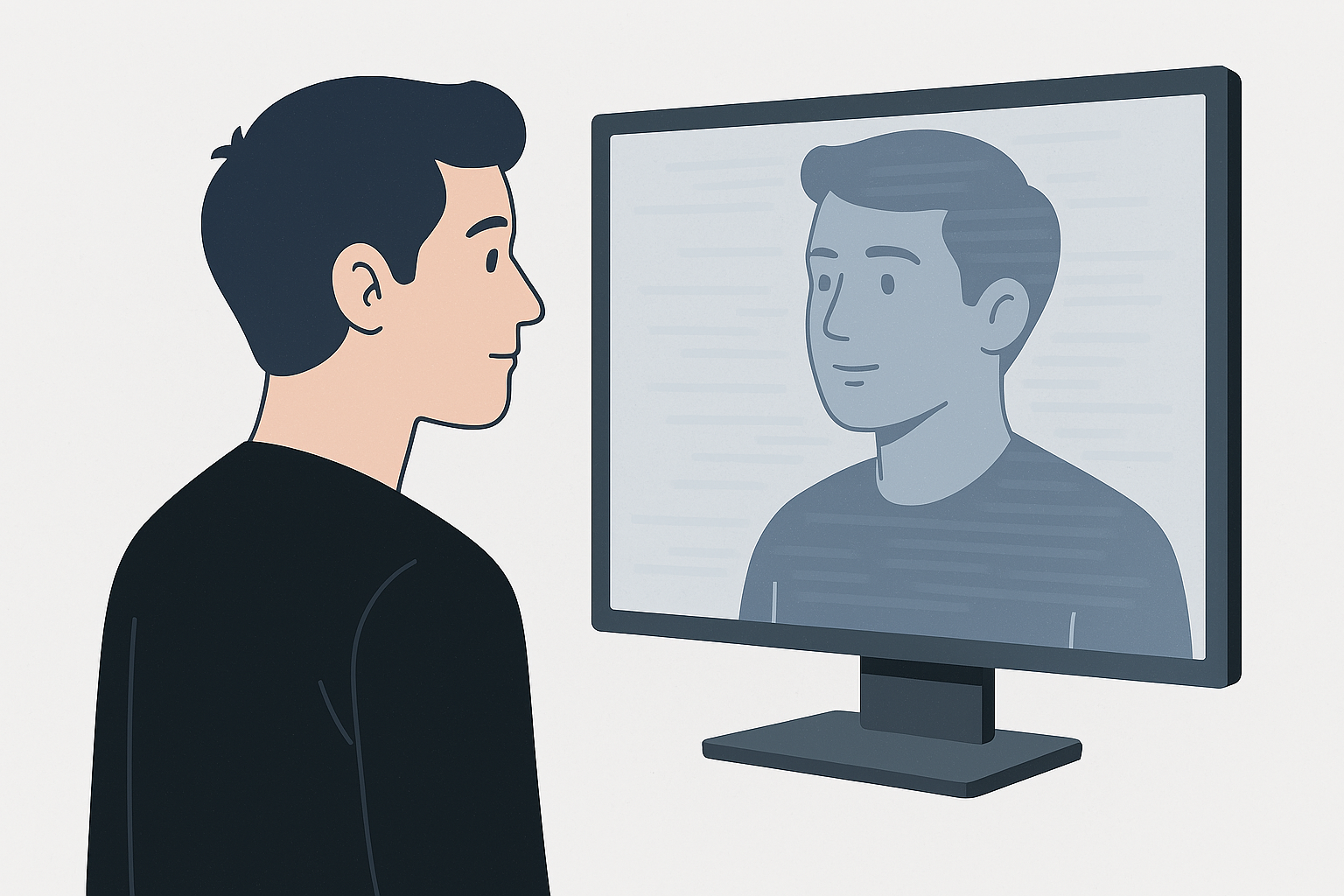 Persona mirando su reflejo digital en una pantalla