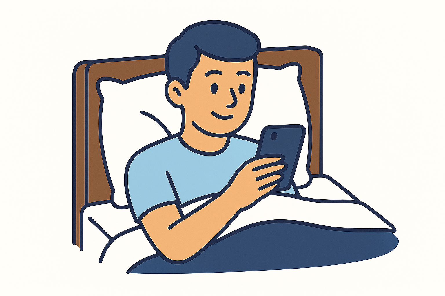 Persona revisando su celular al despertar